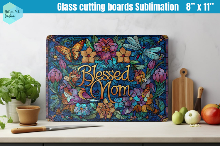 Glass Cutting Boards Kitchen | Blessed Mom Floral