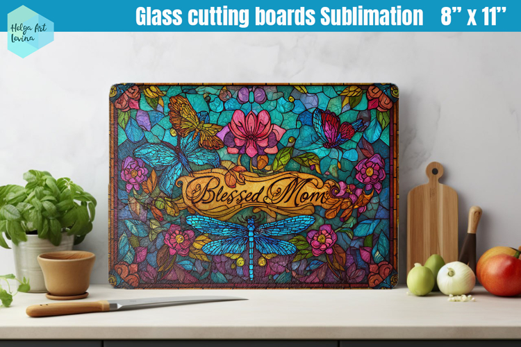 Glass Cutting Boards Kitchen | Blessed Mom Floral