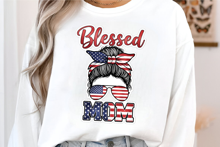Blessed Mom Patriotic Sublimation ,Blessed Mom Patriotic PNG