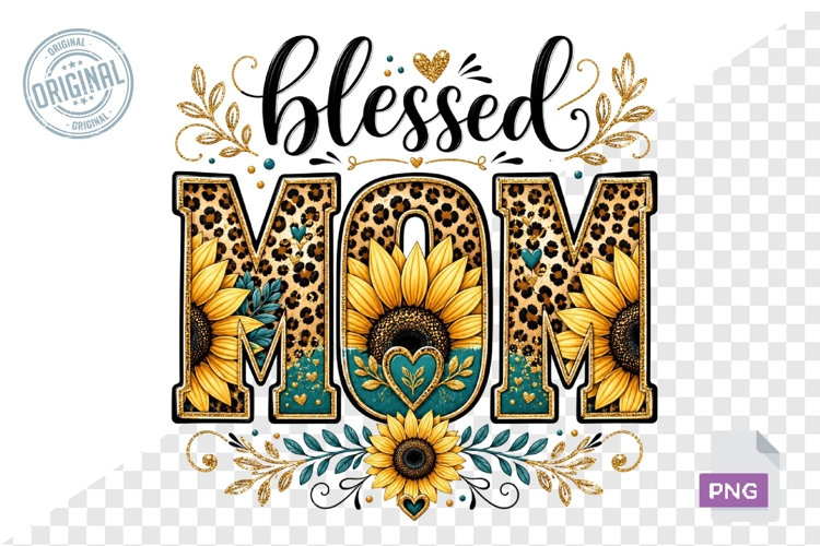 Blessed Mom Sunflower Leopard Print Sublimation PNG Design