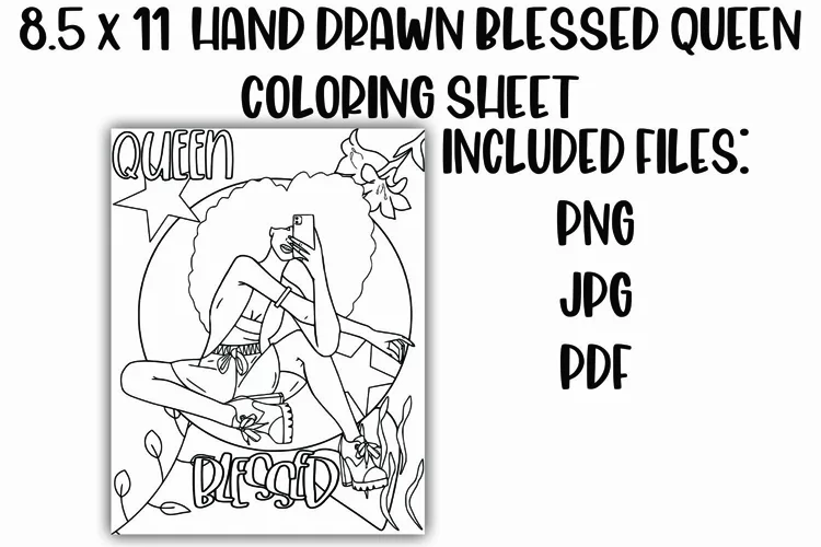 Black Woman Queen and Blessed Floral Coloring Sheet