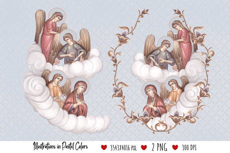 Blessed Mary and Angels. Illustration in Byzantine Style example image 1