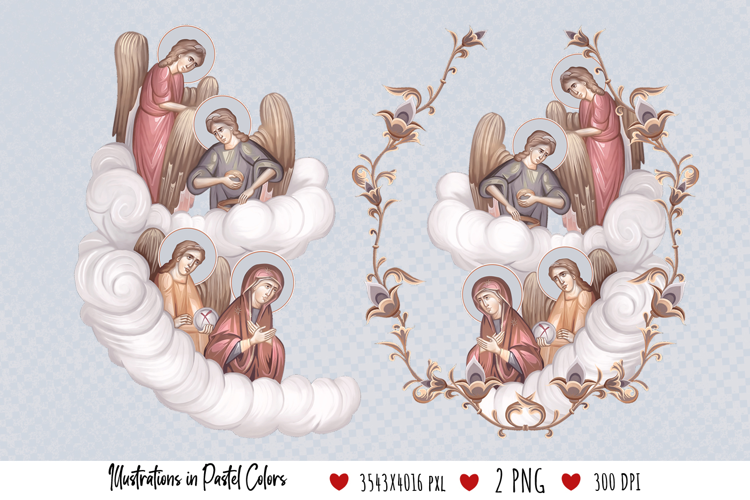 Blessed Mary and Angels. Illustration in Byzantine Style