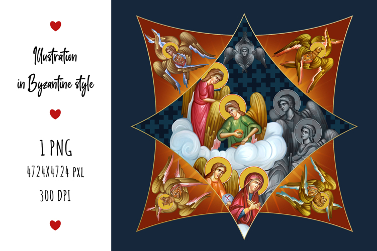 Blessed Virgin Mary and Angels Greek Illustration