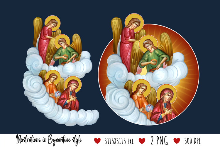 Blessed Virgin Mary and Angels. Christian Illustration