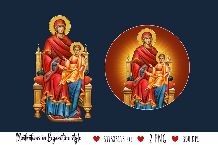 Blessed Virgin Mary and Jesus Christ. Christian Illustration