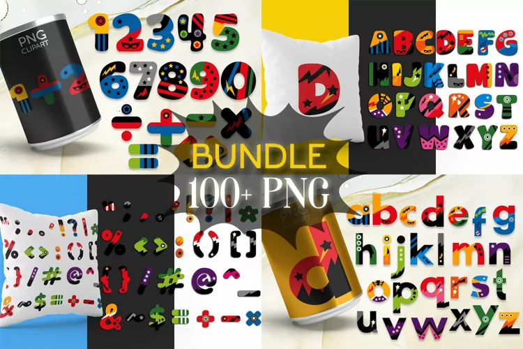 Superhero Alphabet Clipart Graphics Bundle - 100 PNG