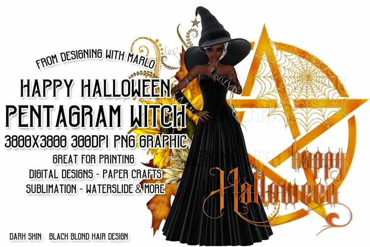 Happy Halloween Pentagram Mix Hair Dark Witch PNG Graphic