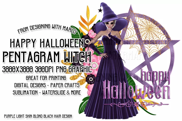 Purple Halloween Pentagram Mix Hair Light Witch PNG Graphic