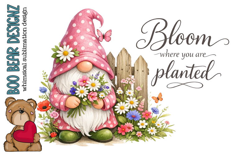 Bloom Where you are Planted, Spring gnome ClipArt