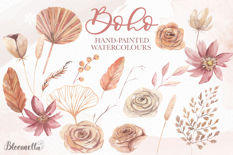 Boho Watercolour Clipart Elements Bohemian Flowers Florals