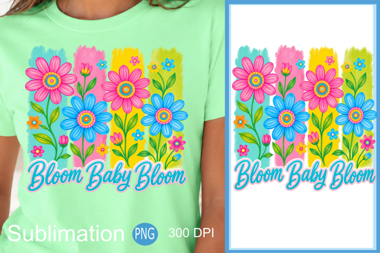 Summer Vibes PNG, Bloom Floral Sublimation Design example image 1