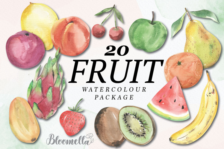 Fruit Watercolour Clipart Elements Exotic Banana Kiwi Pears