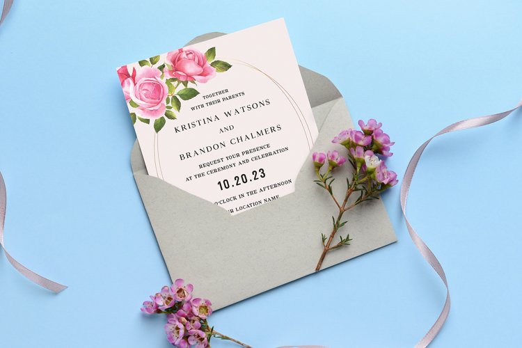 Blooming Flower Watercolor Wedding Invitation example image 1