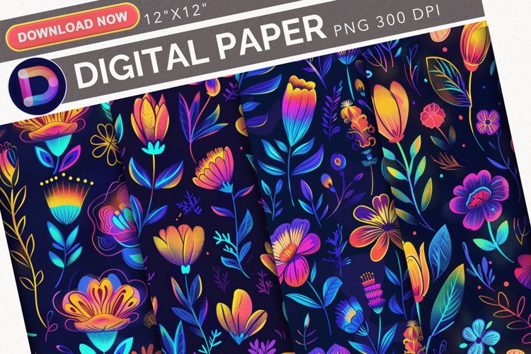 Blooming Flowers Pattern Digital Paper