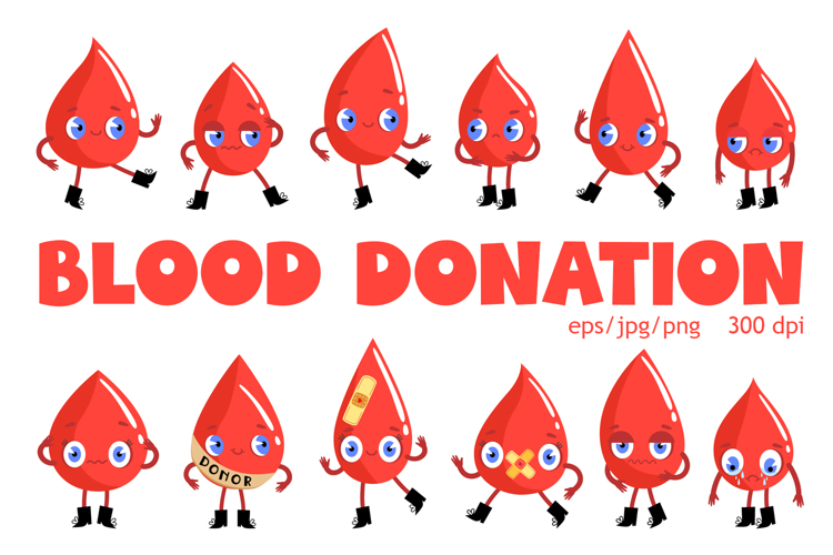 Blood Drop Characters Clipart - Medical & Donor