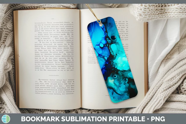 Blue Alcohol Ink Bookmark Sublimation Printable Designs