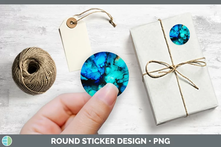 Blue Alcohol Ink Stickers | Round Labels Designs