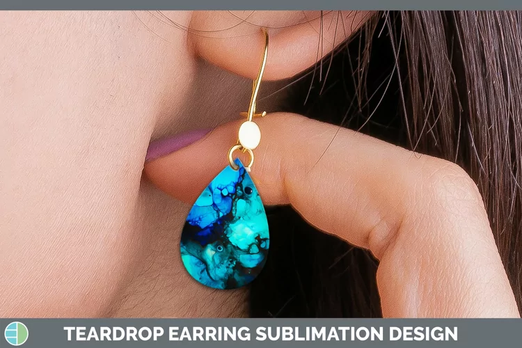 Blue Alcohol Ink Teardrop Earrings Sublimation Earrings Desi