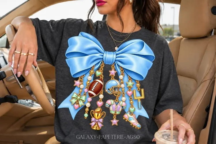 Blue American Football Bow PNG with Sports Charms