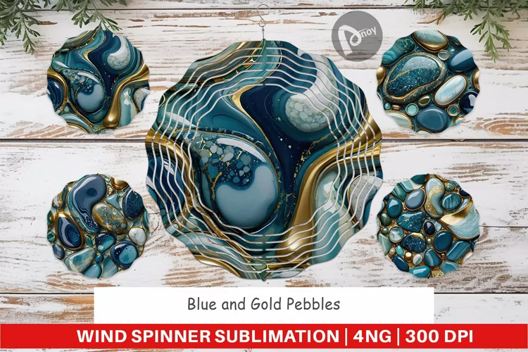 Wind Spinner Blue and Gold Pebbles