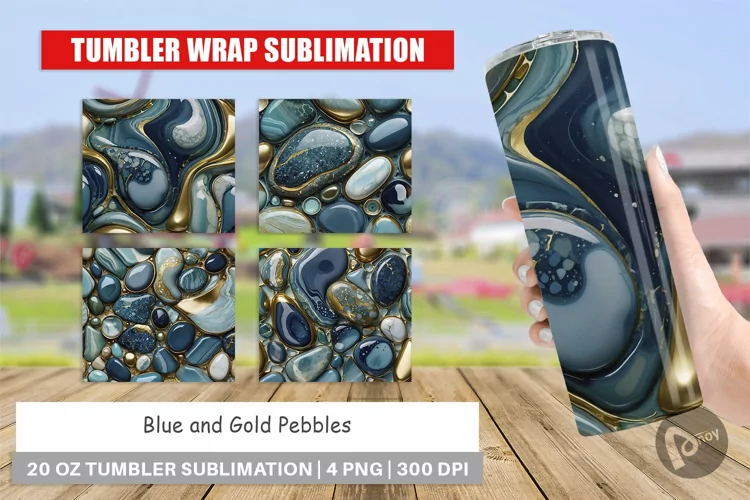 Tumbler Wrap Blue and Gold Pebbles