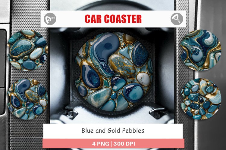 Car Coaster Blue and Gold Pebbles