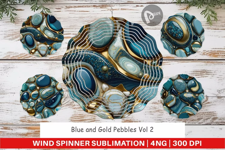 Wind Spinner Blue and Gold Pebbles