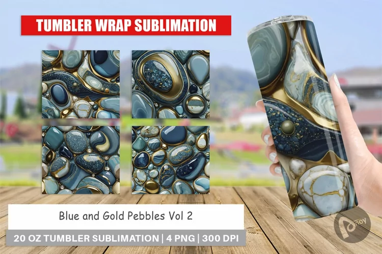 Tumbler Wrap Blue and Gold Pebbles