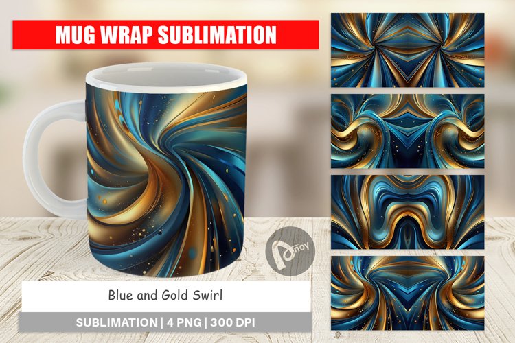 Mug Wrap Design Blue and Gold Swirl