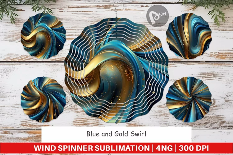 Wind Spinner Blue and Gold Swirl