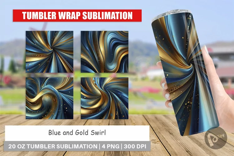 Tumbler Wrap Blue and Gold Swirl