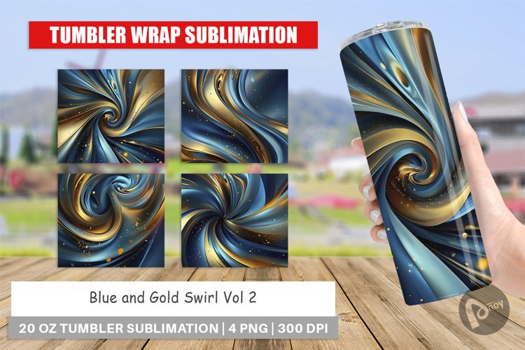 Tumbler Wrap Blue and Gold Swirl