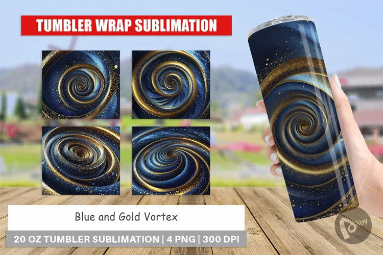 Tumbler Wrap Blue and Gold Vortex