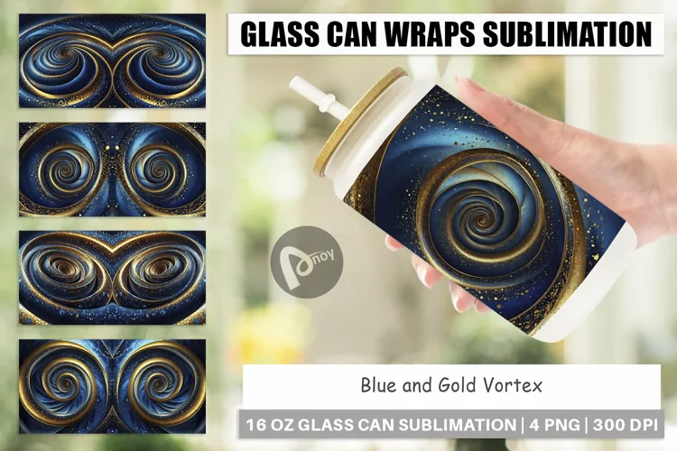 Glass Can Wraps Blue and Gold Vortex