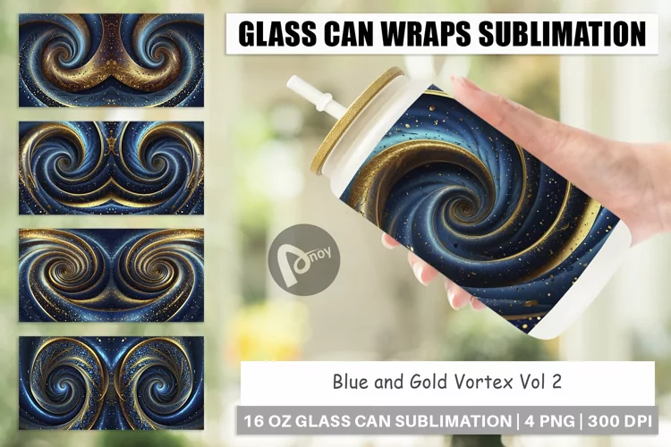Glass Can Wraps Blue and Gold Vortex