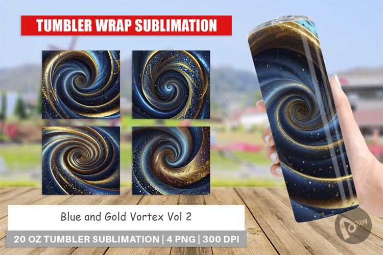 Tumbler Wrap Blue and Gold Vortex