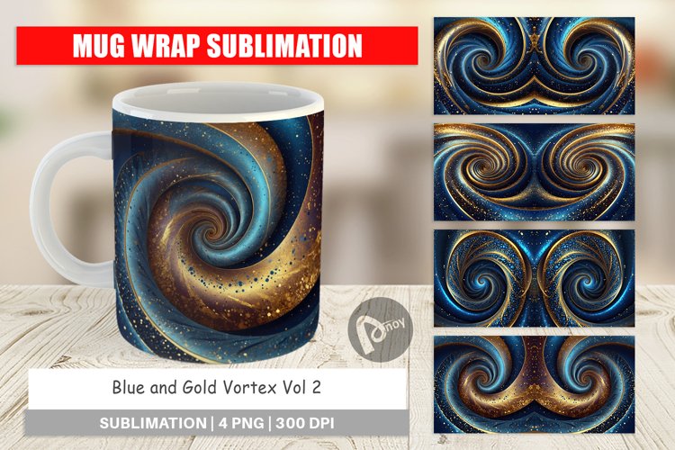 Mug Wrap Design Blue and Gold Vortex example image 1