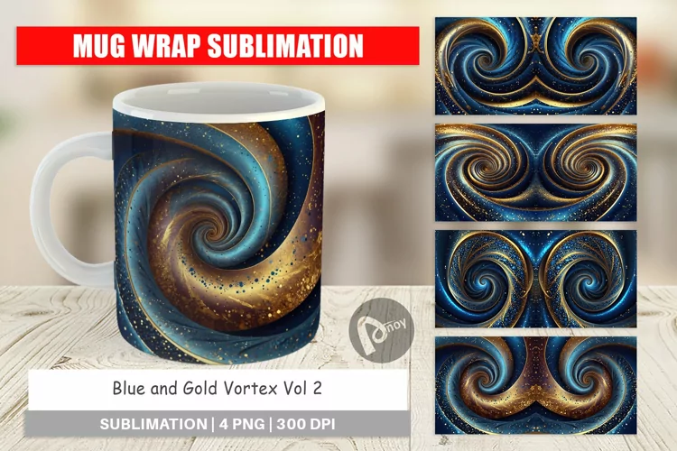 Mug Wrap Design Blue and Gold Vortex