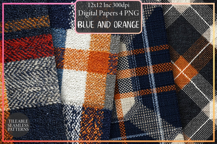Blue and orange plaid Pattern Design, Sublimation Design