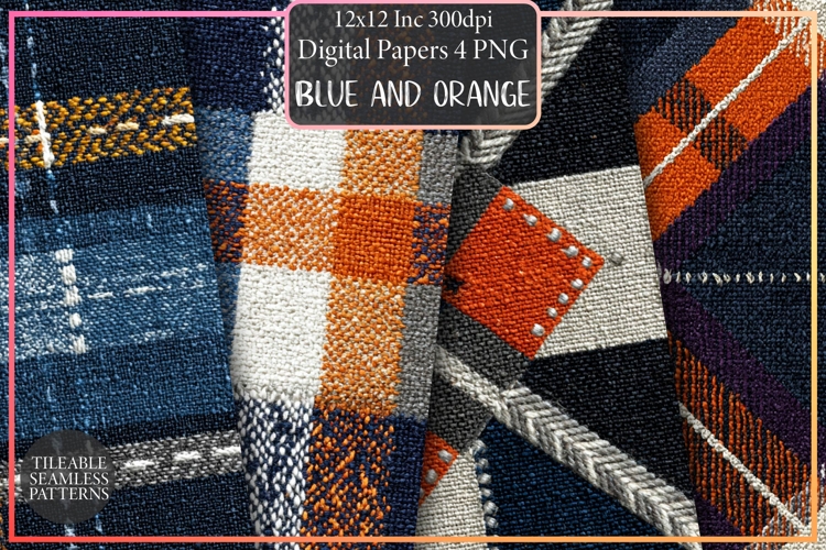 Blue and orange plaid Pattern Design, Sublimation Design