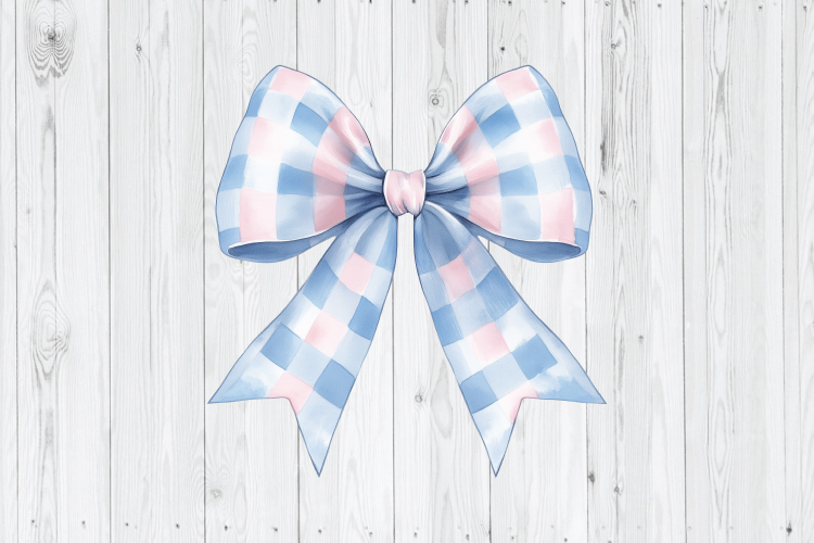 Blue and Pink Checkered Bow PNG, Girly Checkered Bow PNG
