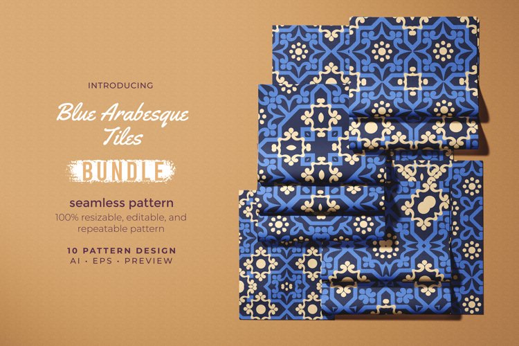Blue Arebesque Tiles - Seamless Pattern example image 1