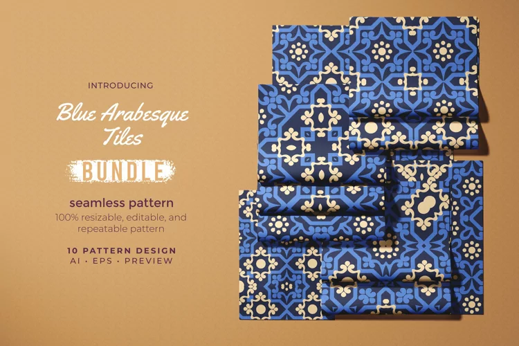 Blue Arebesque Tiles - Seamless Pattern