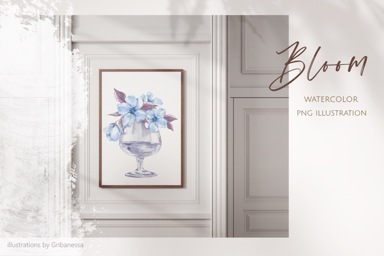 Blue Azure Bloom Watercolor Flower Clipart