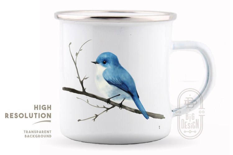 Blue Bird Illustration on Tree Branch Design for Sublimation example image 1