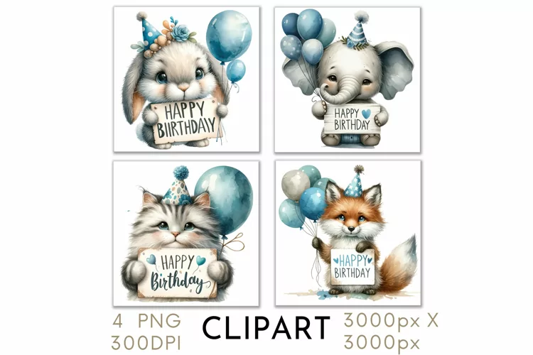 Blue Birthday Clipart Watercolor PNG