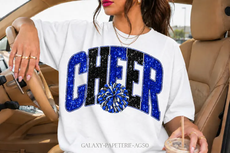Cheer PNG | Blue Black Glitter Pom Pom Design