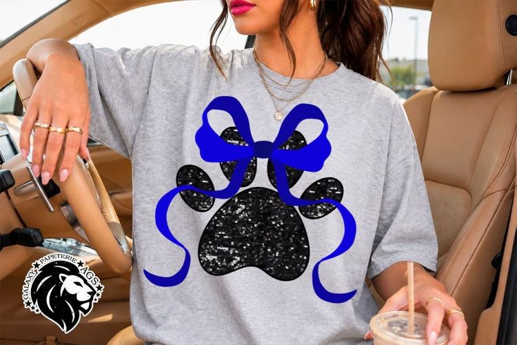 Blue Paw Print PNG | Glitter Bow Team Spirit Design