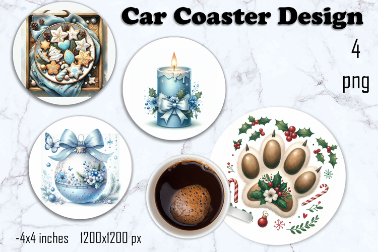 Blue Christmas decor Sublimation car Coaster